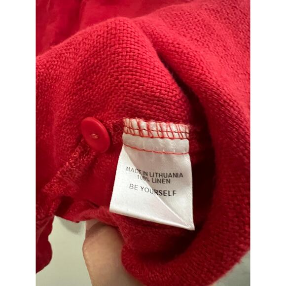 Flax Size Small Red Button Back Round Neck Linen Blouse - Picture 3 of 8